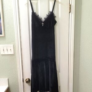 Black Slip Dress with Lace Trim